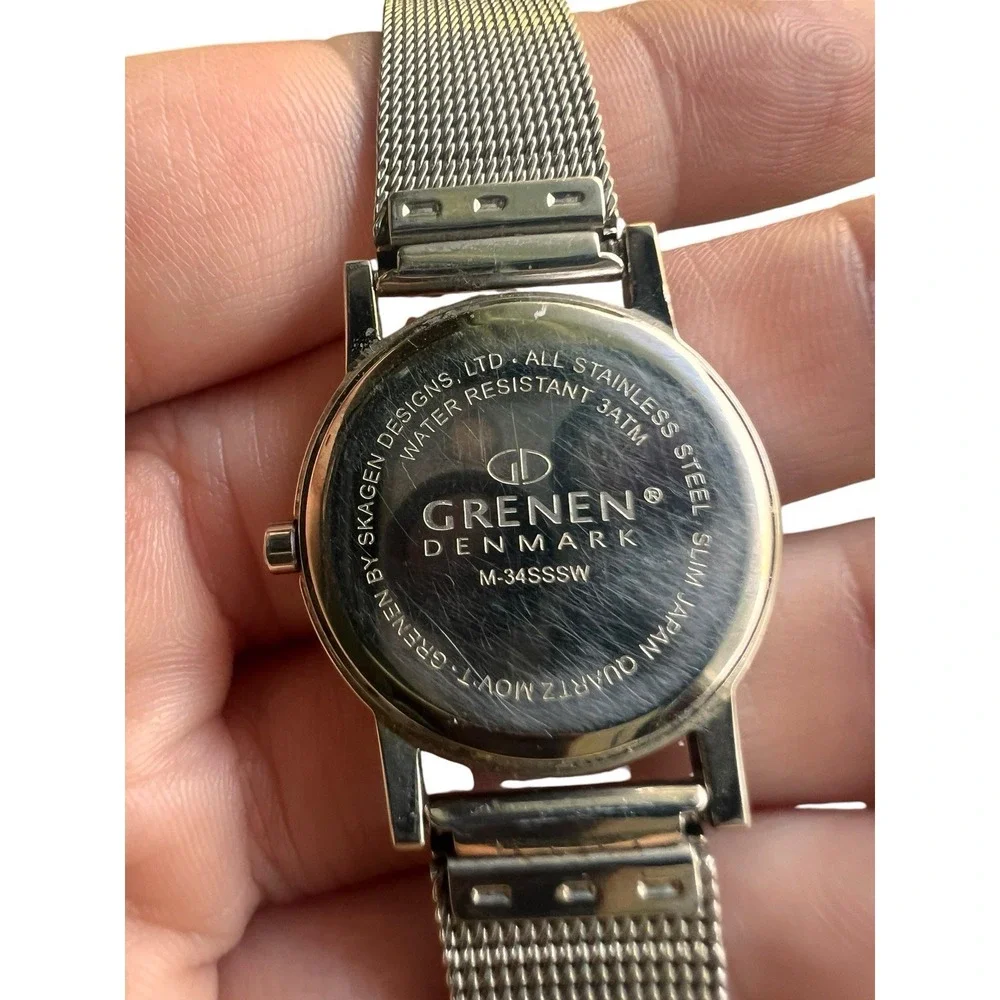 Grenen Denmark M34SSSW Womens Quartz Mesh Steel Watch Crystal Bezel New Battery